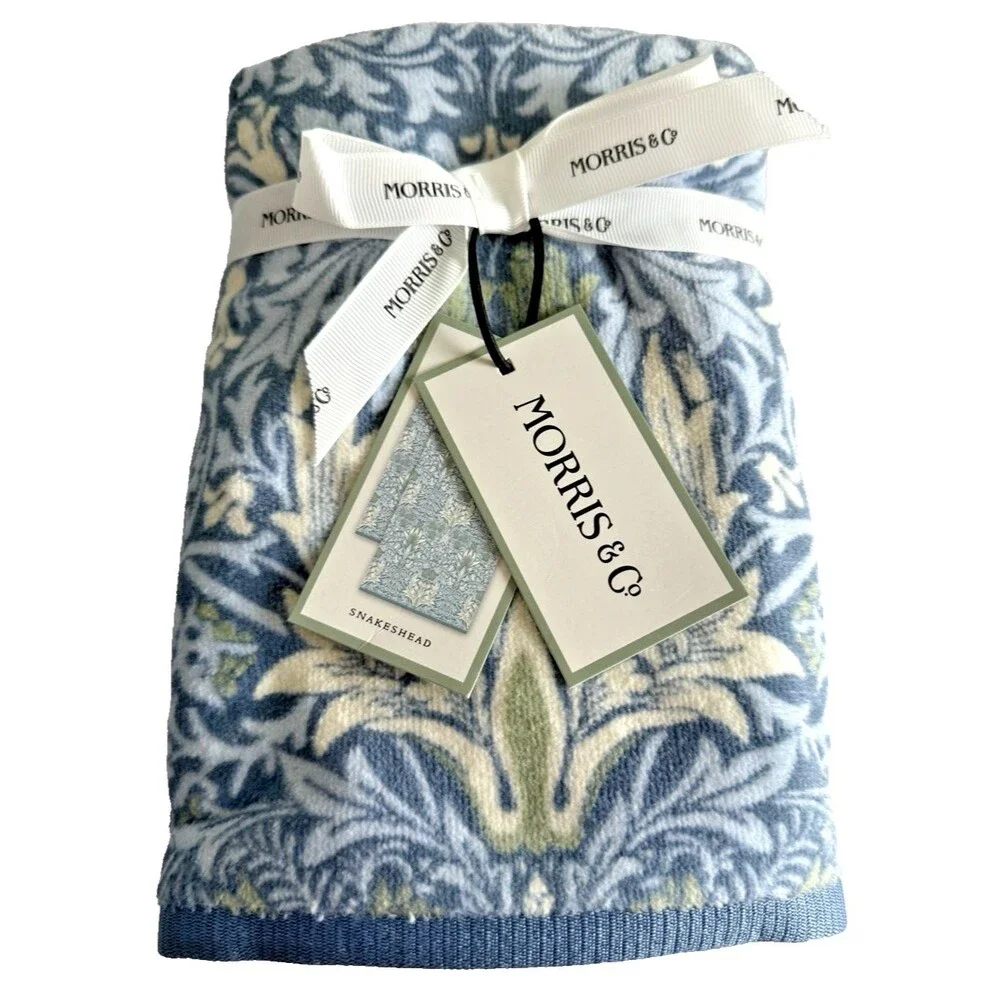 Morris & Co 2 Bath Towels 2 Hand Towels Blue Snakeshead Blue Cotton Velour